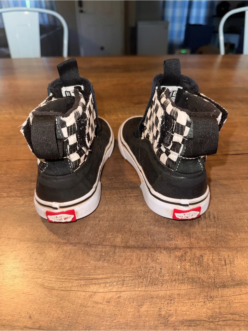 Vans Kids Size 13.5 Black Checkerboard High Top Velcro Shoes